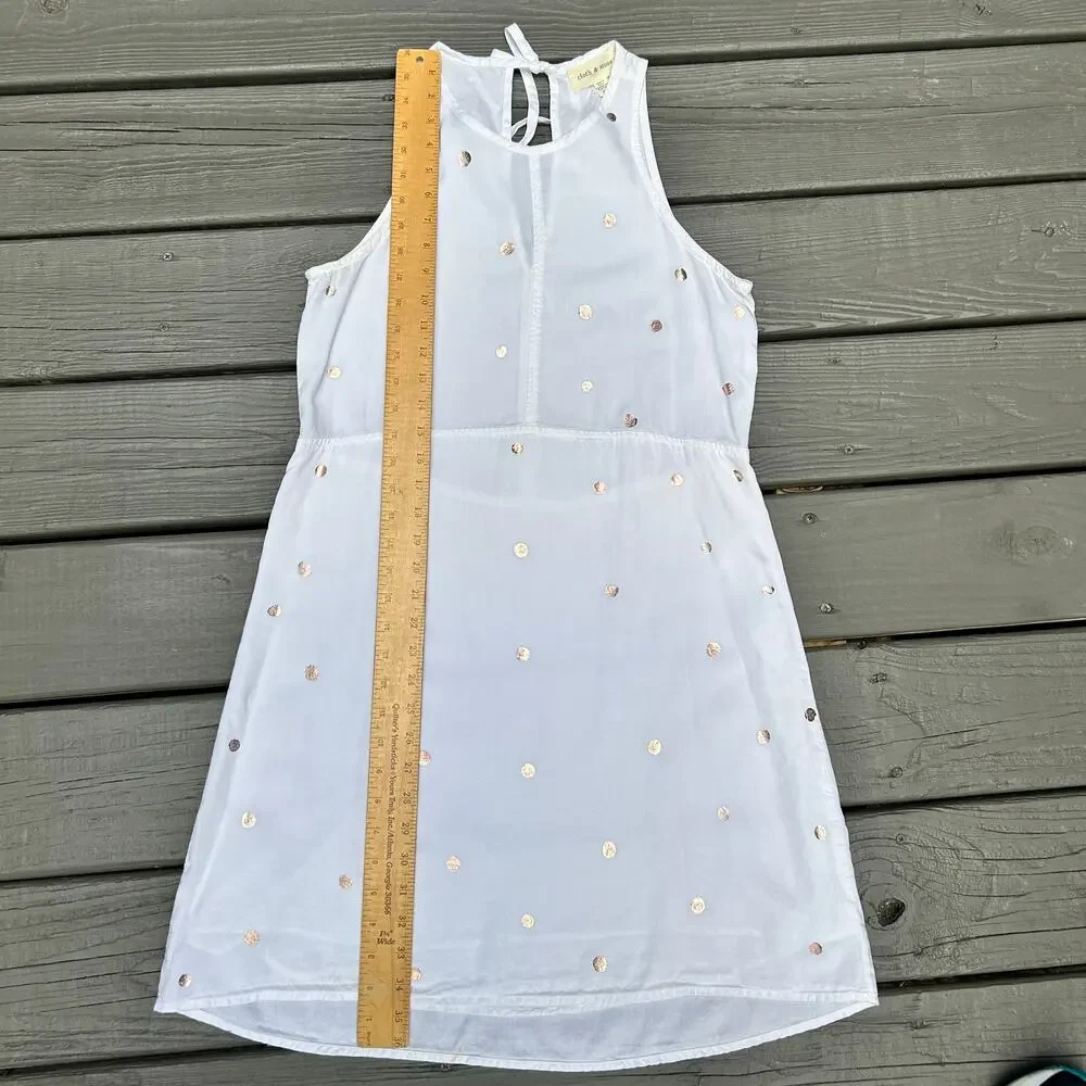 Anthropologie Cloth & Stone Polka Dot Seamed Dress White Rose Gold Size XS